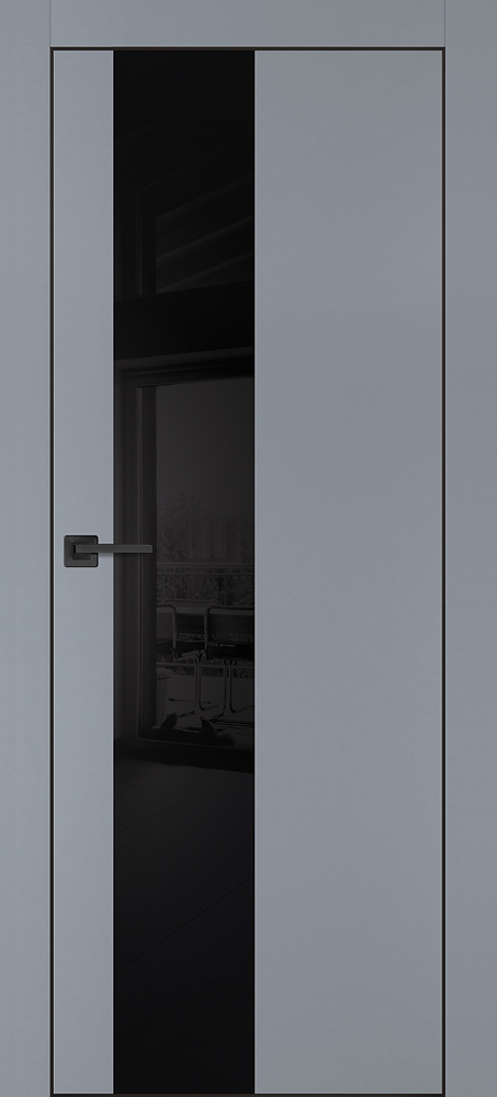 Межкомнатная дверь PX-6 черная кромка с 4-х ст. Серый матовый