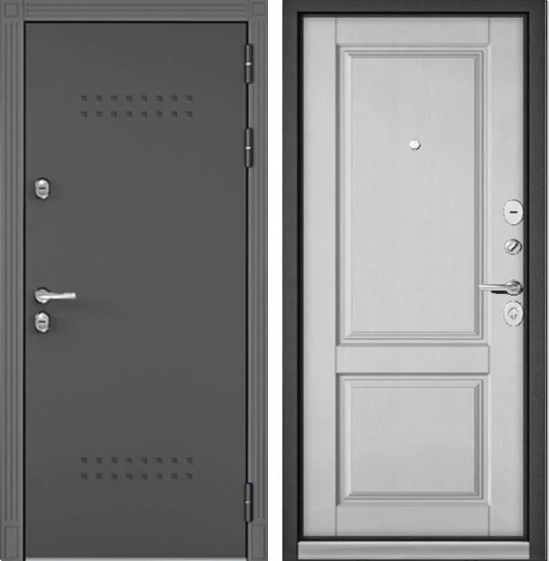 Дверь Бульдорс TERMO STANDART MP БУКЛЕ БУКЛЕ графит R-5/Дуб шале белый - 1 DIS006938